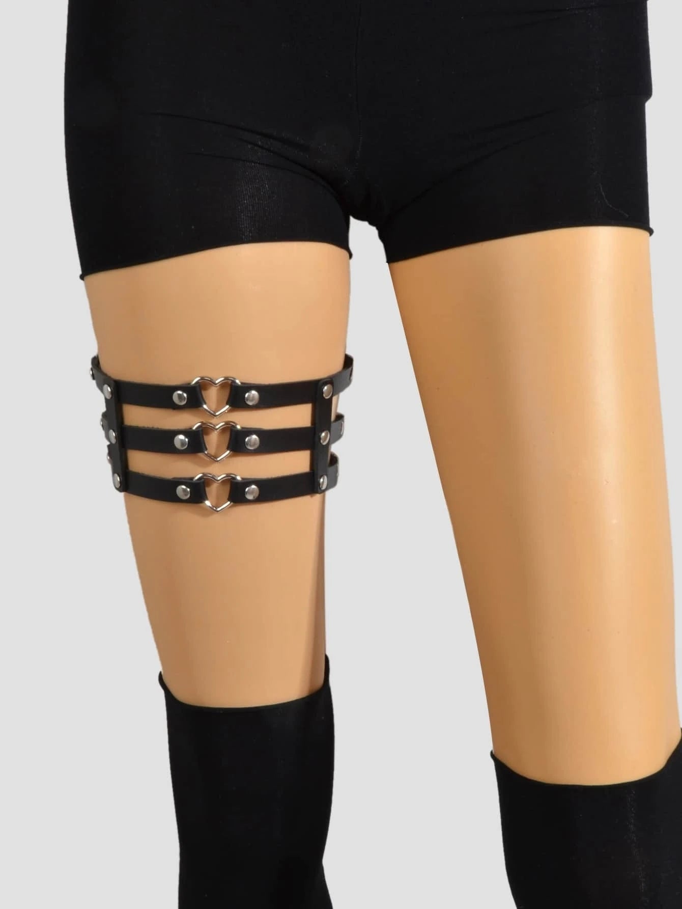 Punk Gothic Black Pu Leather Elastic Leg Chain Cosplay Party Body Jewellery Gift-0