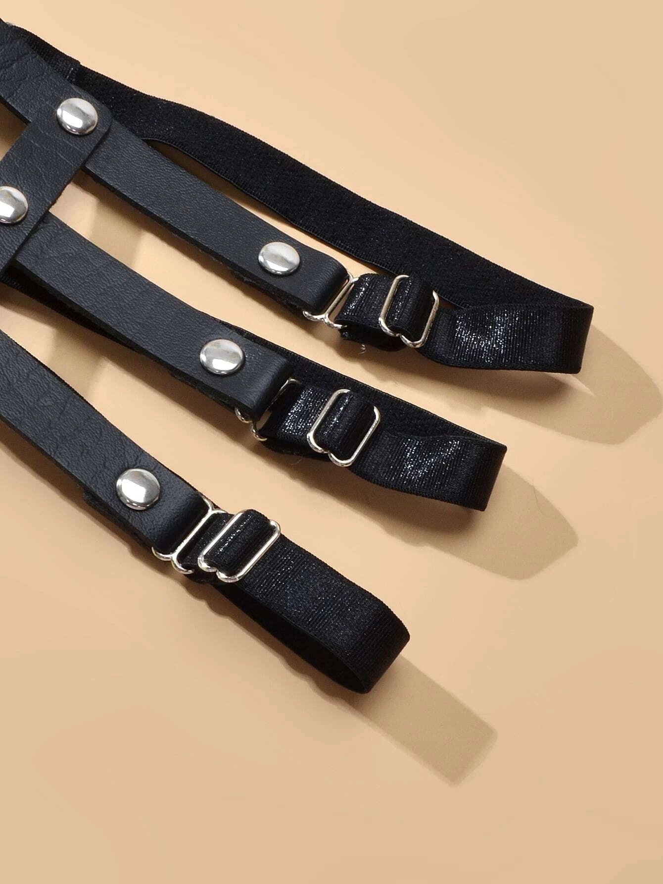 Punk Gothic Black Pu Leather Elastic Leg Chain Cosplay Party Body Jewellery Gift-2