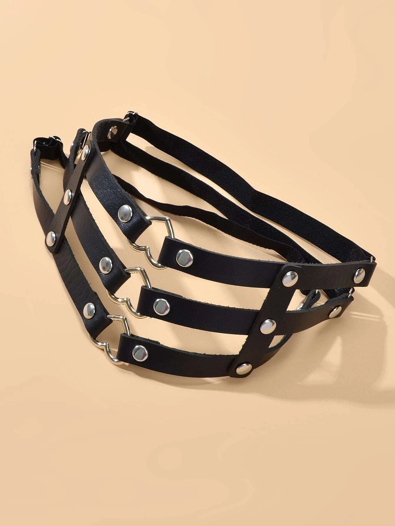 Punk Gothic Black Pu Leather Elastic Leg Chain Cosplay Party Body Jewellery Gift-3